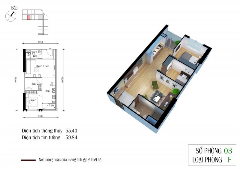 Mặt bằng căn hộ CT2 - Chung Cư Eco Green City căn 03