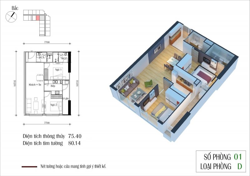 Mặt bằng căn hộ CT2 - Chung Cư Eco Green City căn 01