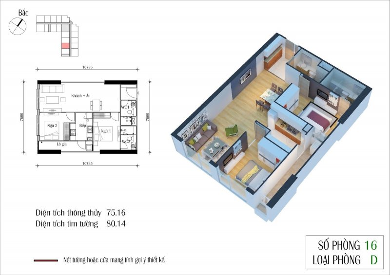 Mặt bằng căn hộ CT2 - Chung Cư Eco Green City căn 16