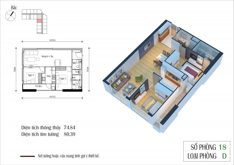 Mặt bằng căn hộ CT2 - Chung Cư Eco Green City căn 18