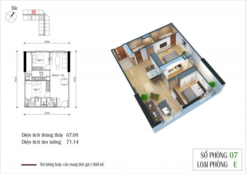 Mặt bằng căn hộ CT2 - Chung Cư Eco Green City căn 07