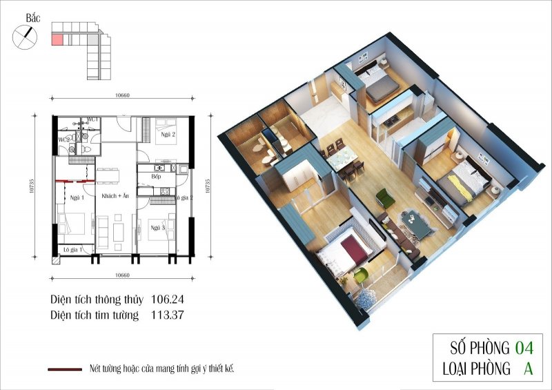 Mặt bằng căn hộ CT2 - Chung Cư Eco Green City căn 04