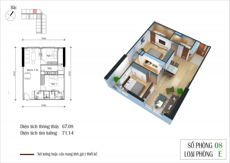 Mặt bằng căn hộ CT2 - Chung Cư Eco Green City căn 08