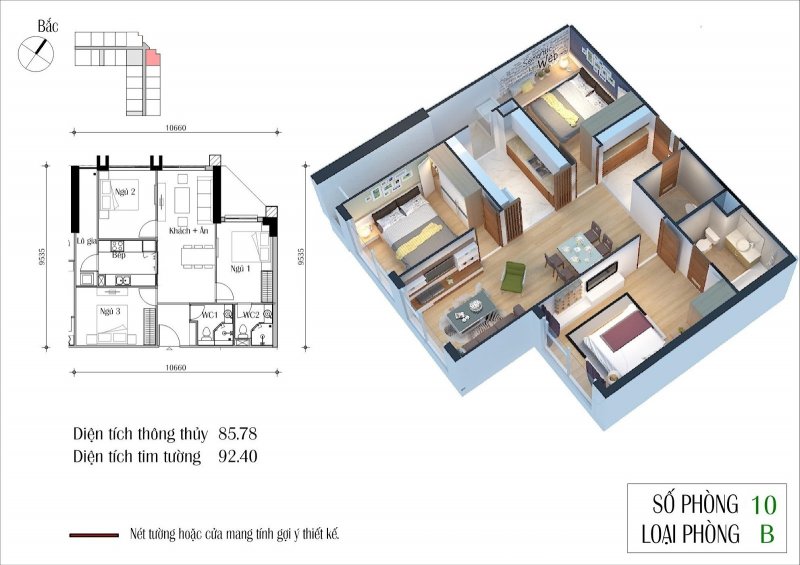 Mặt bằng căn hộ CT2 - Chung Cư Eco Green City căn 10