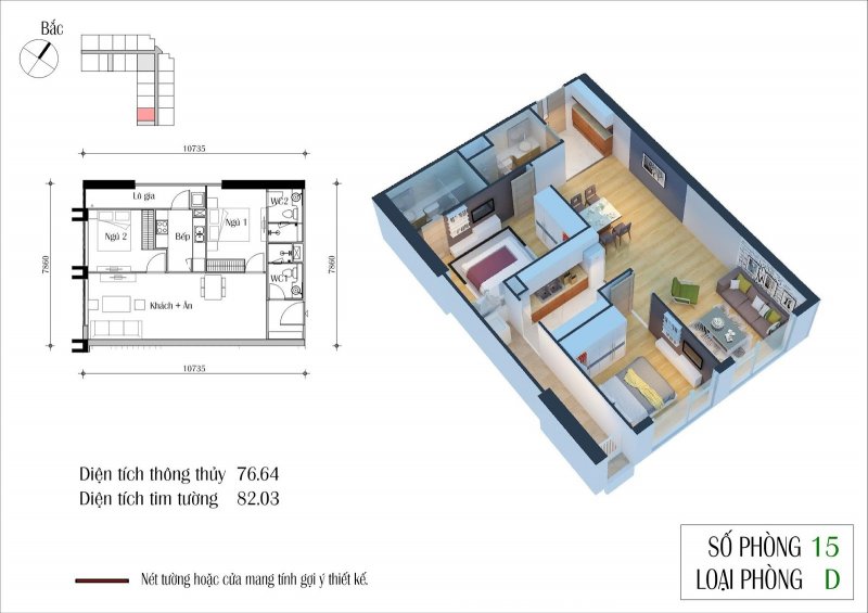 Mặt bằng căn hộ CT2 - Chung Cư Eco Green City căn 15