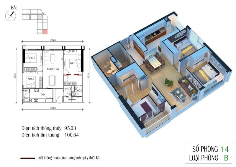 Mặt bằng căn hộ CT2 - Chung Cư Eco Green City căn 14