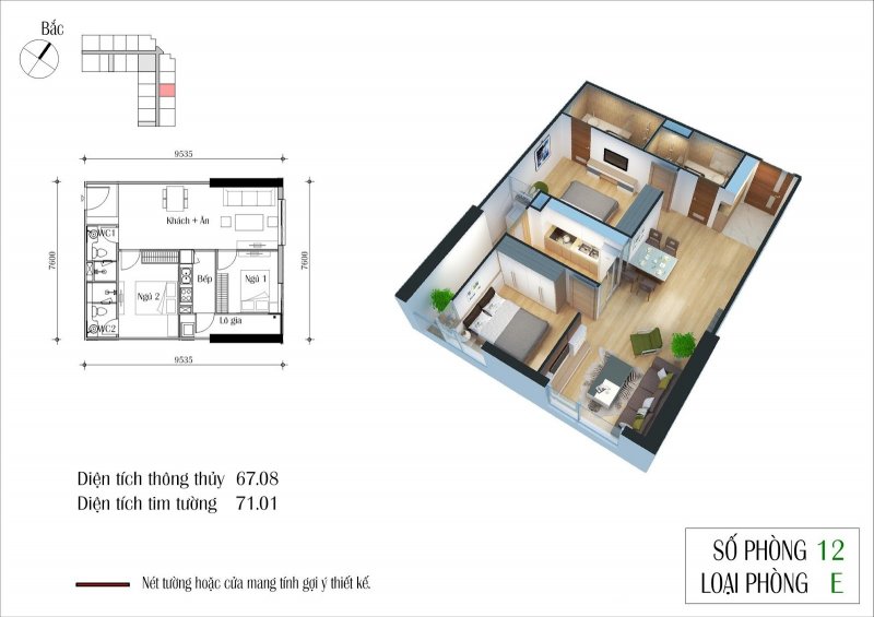 Mặt bằng căn hộ CT2 - Chung Cư Eco Green City căn 12