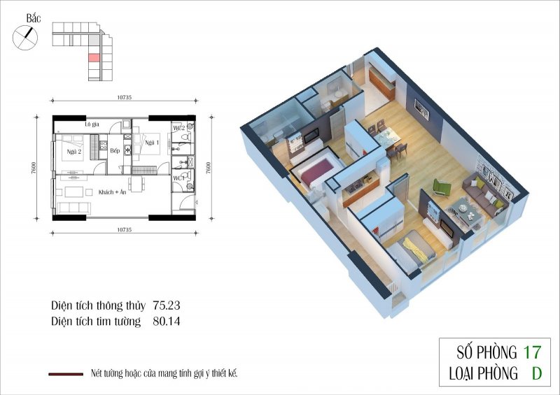 Mặt bằng căn hộ CT2 - Chung Cư Eco Green City căn 17