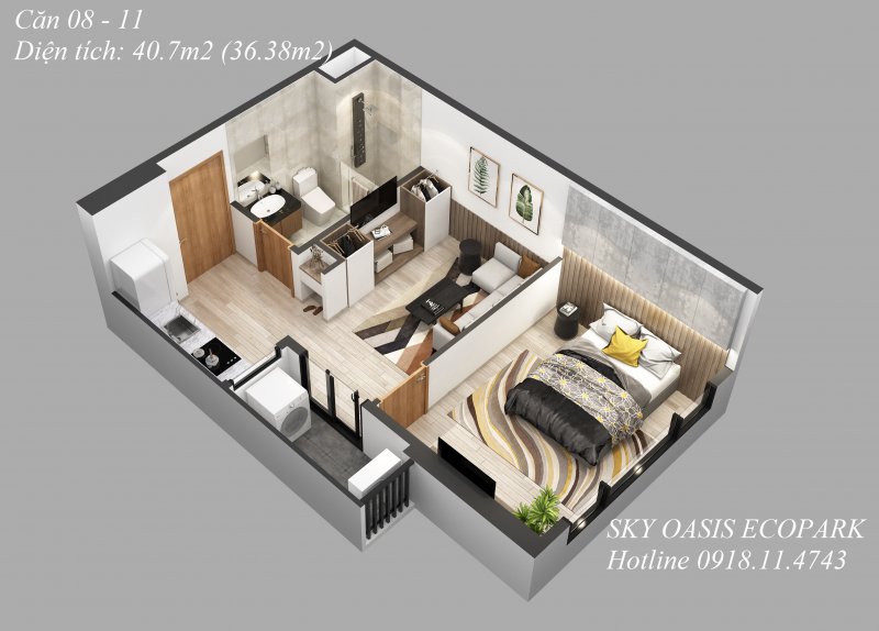 Căn 1 ngủ 08 11 Sky Oasis Residences Ecopark