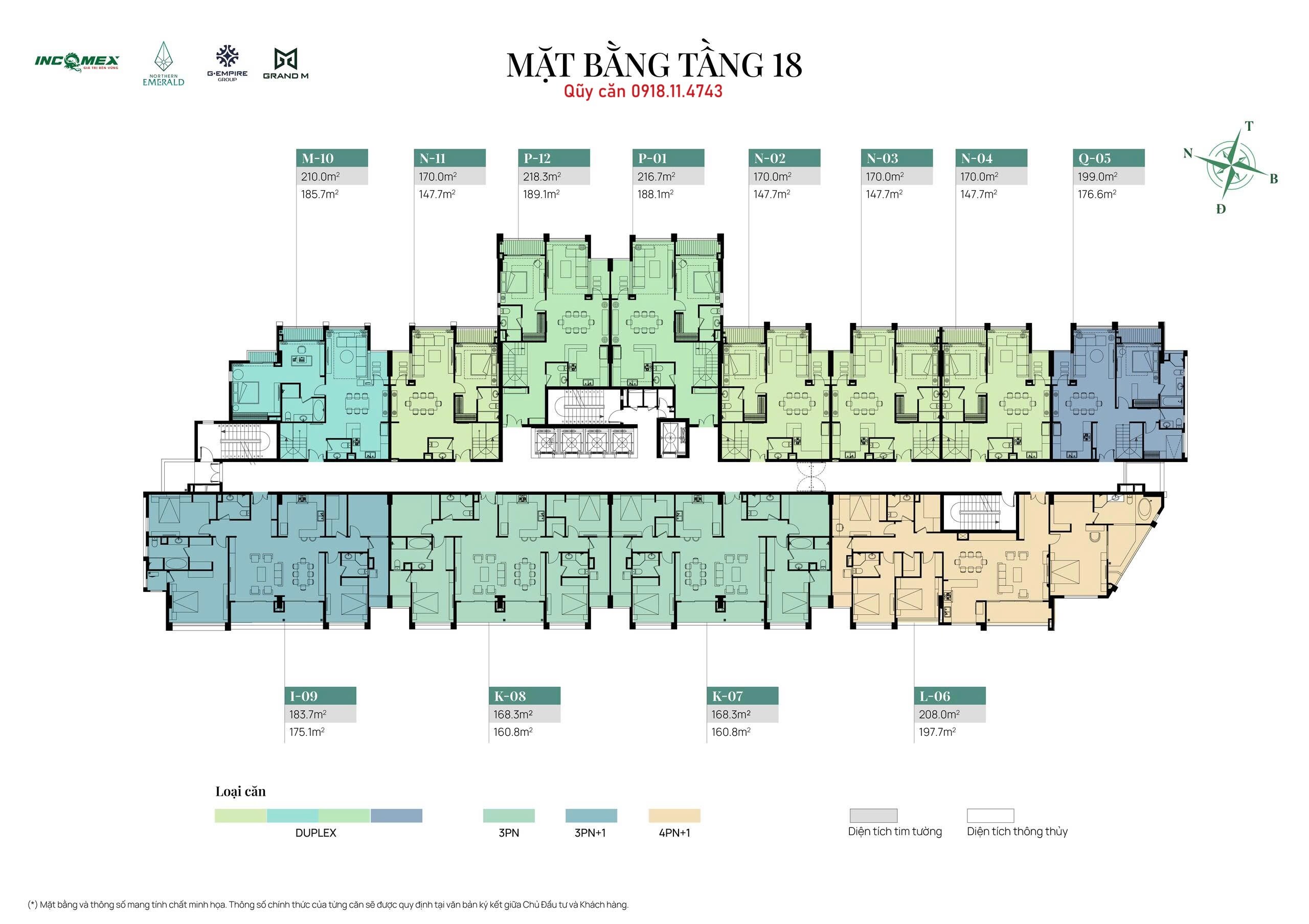 Mặt bằng tầng 18 North Emerald Vĩnh Tuy