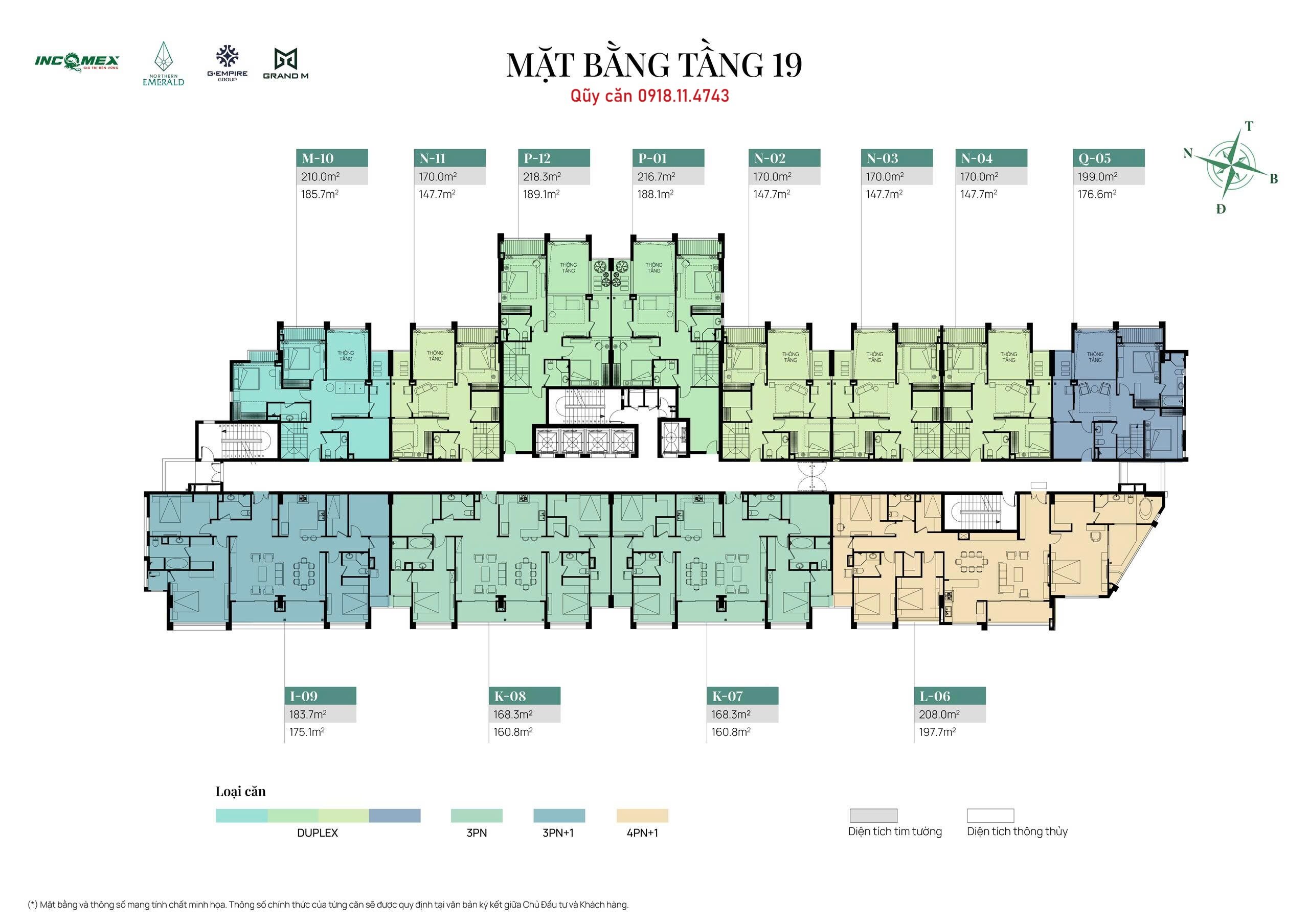 Mặt bằng tầng 19 North Emerald Vĩnh Tuy - Duplex Penthouse North Emerald