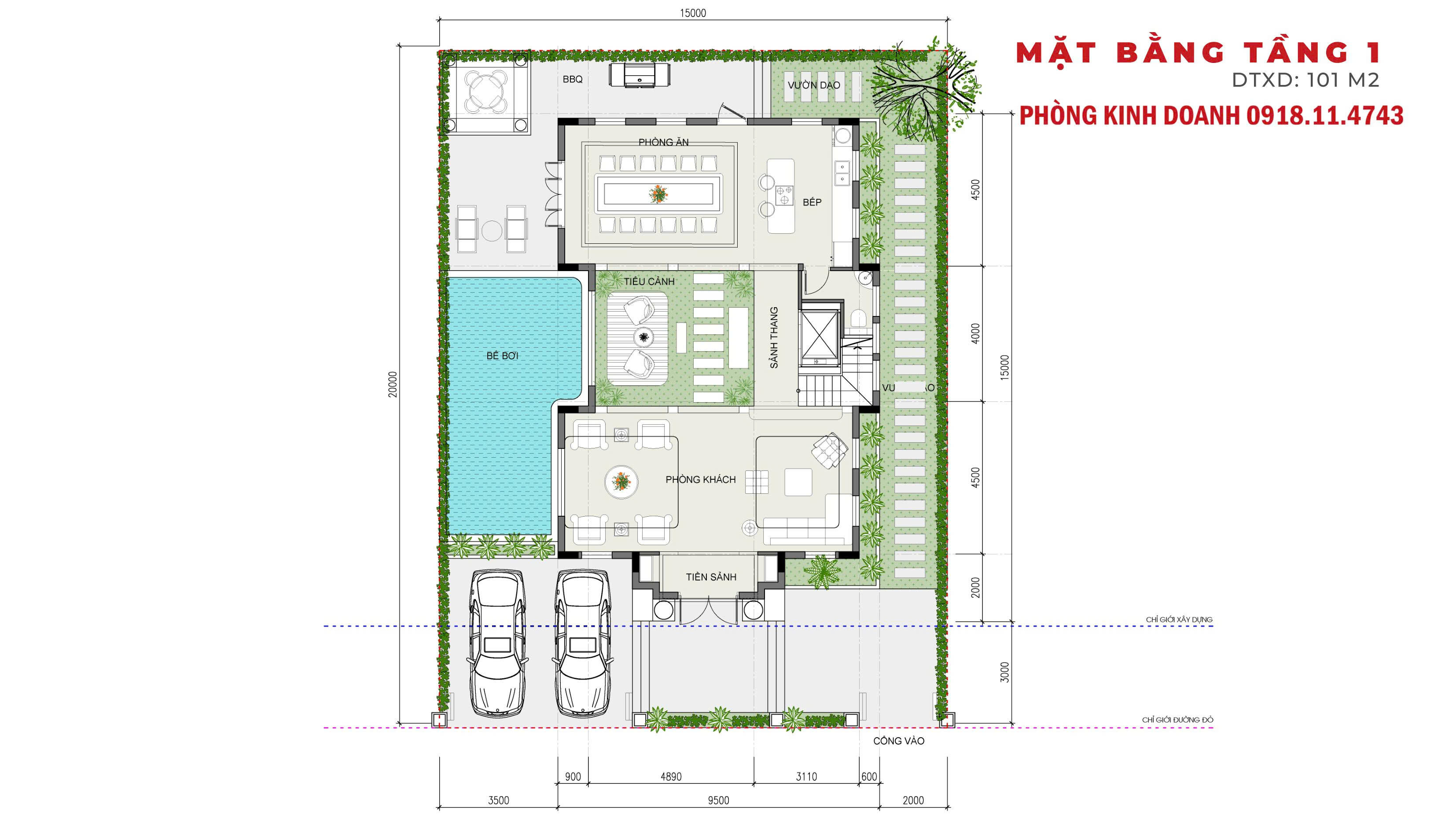 Mặt bằng tầng 1 Biệt thự đảo Alluvia City