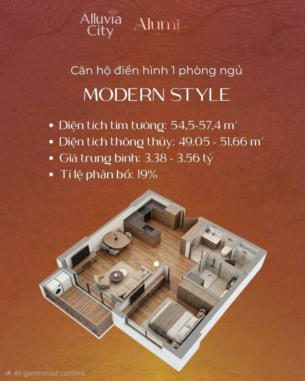 Thiết kế căn 1PN Chung cư Alumi Alluvia City