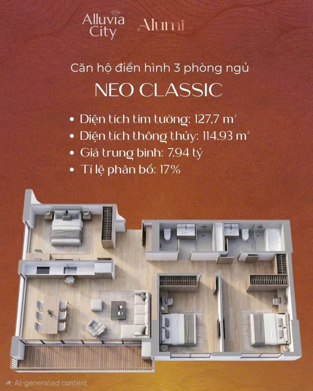 Thiết kế căn 3PN Chung cư Alumi Alluvia City