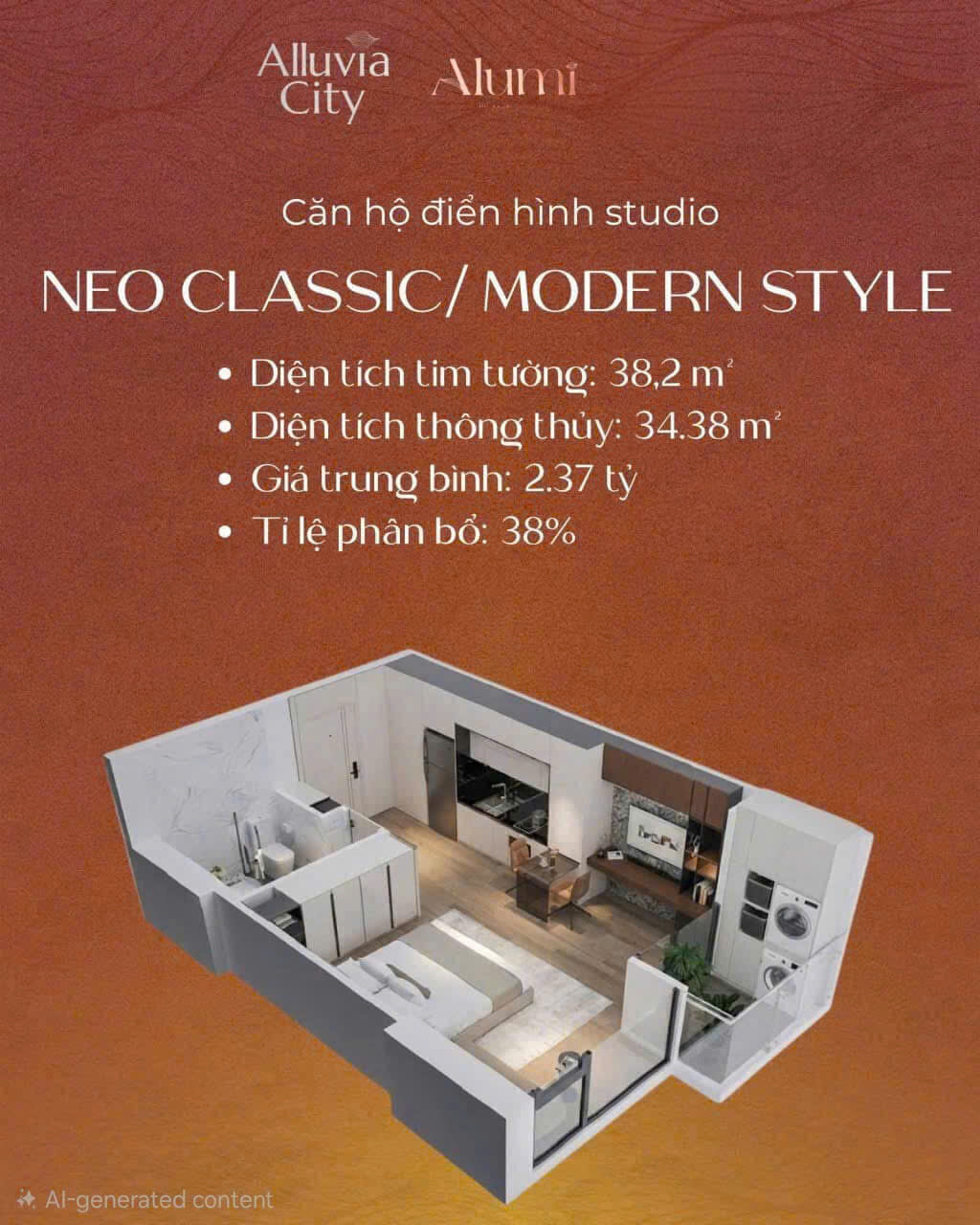 Thiết kế căn Studio Chung cư Alumi Alluvia City